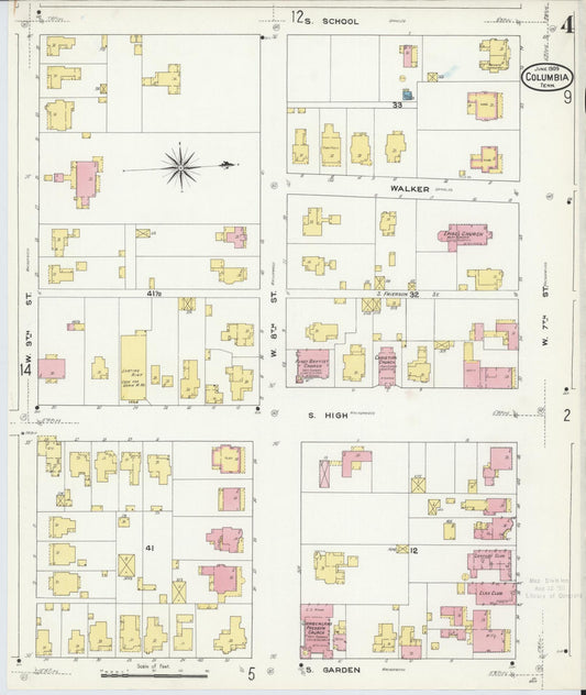 Sanborn Fire Insurance Map from Columbia, Maury County, Tennessee (1909), Sheet #0004 - Historic Sanborn Fire Insurance Map Print, vintage old map wall art, antique decor, genealogy gift, Tennessee Tennessee map