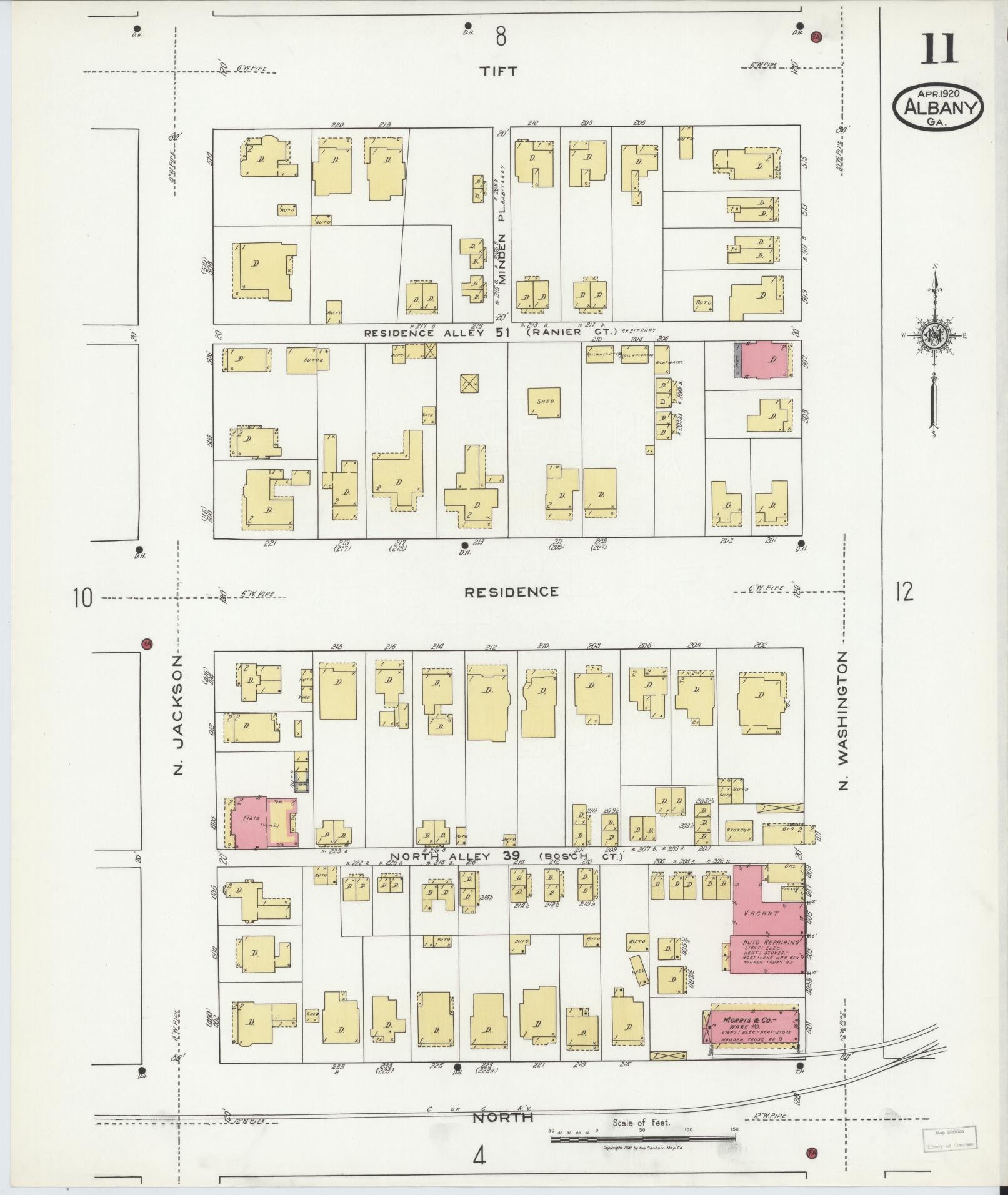 Sanborn Fire Insurance Map from Albany, Dougherty County, Georgia (1920), Sheet #0011 - Historic Sanborn Fire Insurance Map Print, vintage old map wall art, antique decor, genealogy gift, Georgia Georgia map