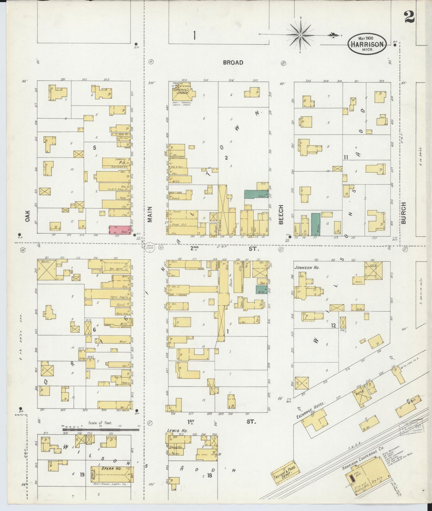 Sanborn Fire Insurance Map from Harrison, Clare County, Michigan (1900), Sheet #0002 - Complete Map Set gallery image, historic Sanborn map, vintage wall art, Michigan Michigan
