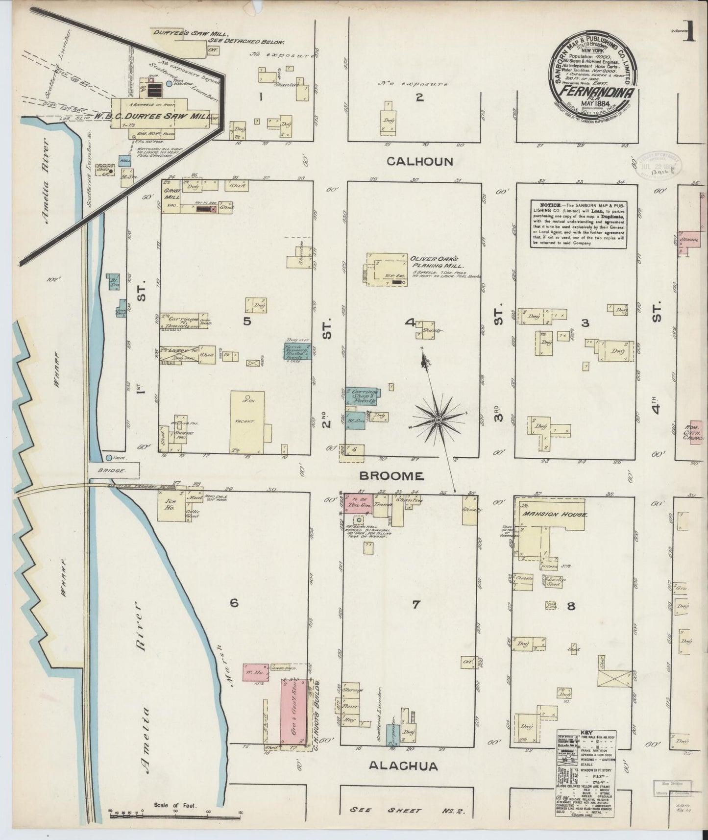 Sanborn Fire Insurance Map from Fernandina, Nassau County, Florida (1884), Sheet #0001 - Complete Map Set gallery image, historic Sanborn map, vintage wall art, Florida Florida