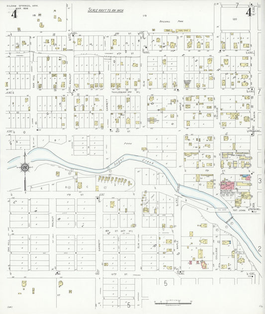 Sanborn Fire Insurance Map from Siloam Springs, Benton County, Arkansas (1936), Sheet #0004 - Historic Sanborn Fire Insurance Map Print, vintage old map wall art, antique decor, genealogy gift, Arkansas Arkansas map