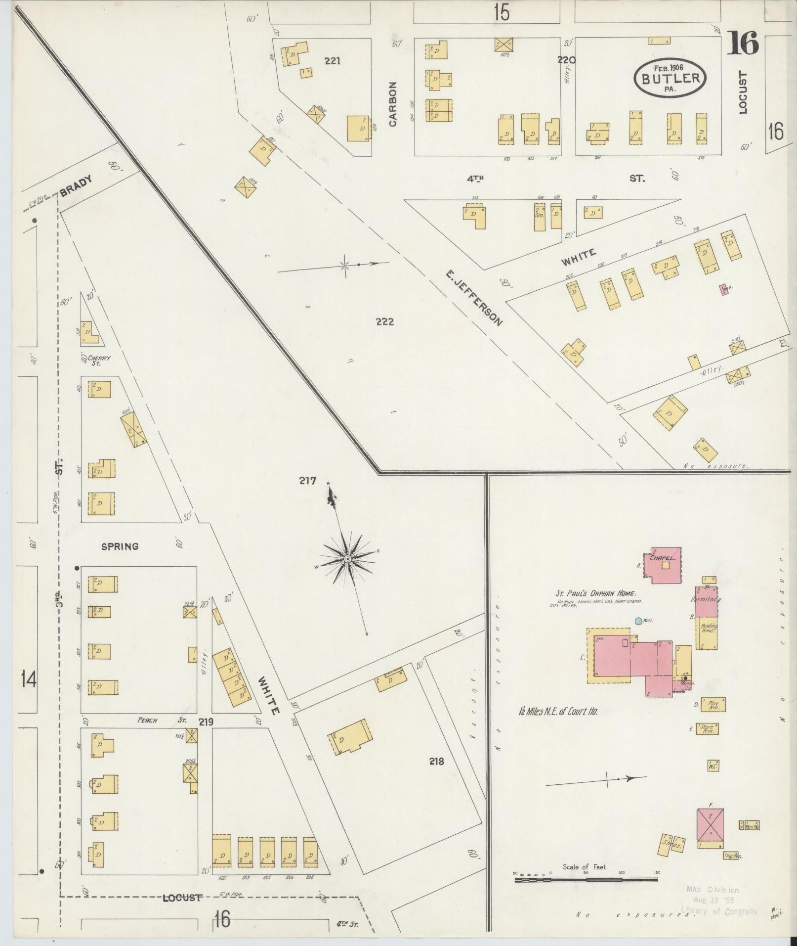 Sanborn Fire Insurance Map from Butler, Butler County, Pennsylvania (1906), Sheet #0016 - Historic Sanborn Fire Insurance Map Print, vintage old map wall art, antique decor, genealogy gift, Pennsylvania Pennsylvania map