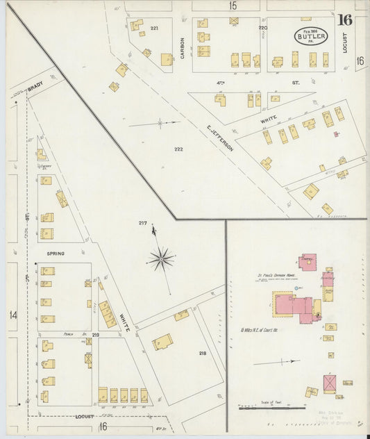 Sanborn Fire Insurance Map from Butler, Butler County, Pennsylvania (1906), Sheet #0016 - Historic Sanborn Fire Insurance Map Print, vintage old map wall art, antique decor, genealogy gift, Pennsylvania Pennsylvania map