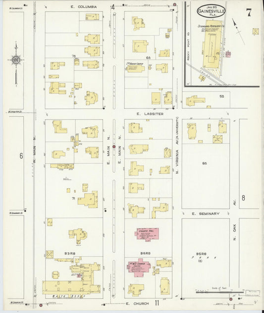 Sanborn Fire Insurance Map from Gainesville, Alachua County, Florida (1913), Sheet #0007 - Historic Sanborn Fire Insurance Map Print, vintage old map wall art, antique decor, genealogy gift, Florida Florida map