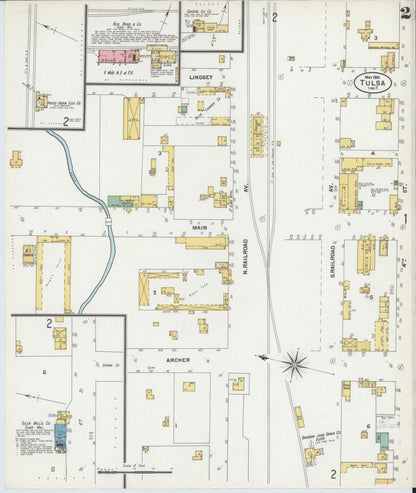 Sanborn Fire Insurance Map from Tulsa, Tulsa County, Oklahoma (1901), Sheet #0002 - Complete Map Set gallery image, historic Sanborn map, vintage wall art, Oklahoma Oklahoma
