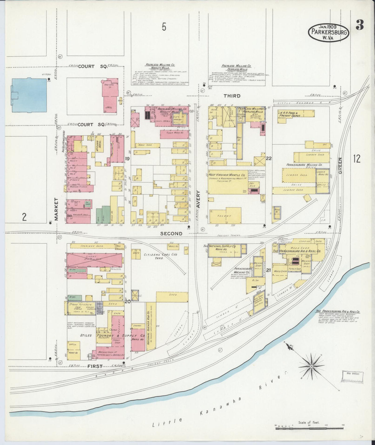 Sanborn Fire Insurance Map from Parkersburg, Wood County, West Virginia (1909), Sheet #0003 - Complete Map Set gallery image, historic Sanborn map, vintage wall art, West Virginia West Virginia