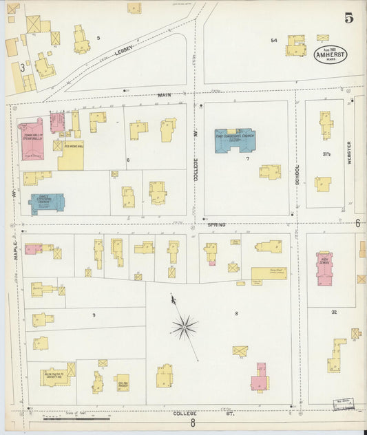 Sanborn Fire Insurance Map from Amherst, Hampshire County, Massachusetts (1902), Sheet #0005 - Historic Sanborn Fire Insurance Map Print, vintage old map wall art, antique decor, genealogy gift, Massachusetts Massachusetts map