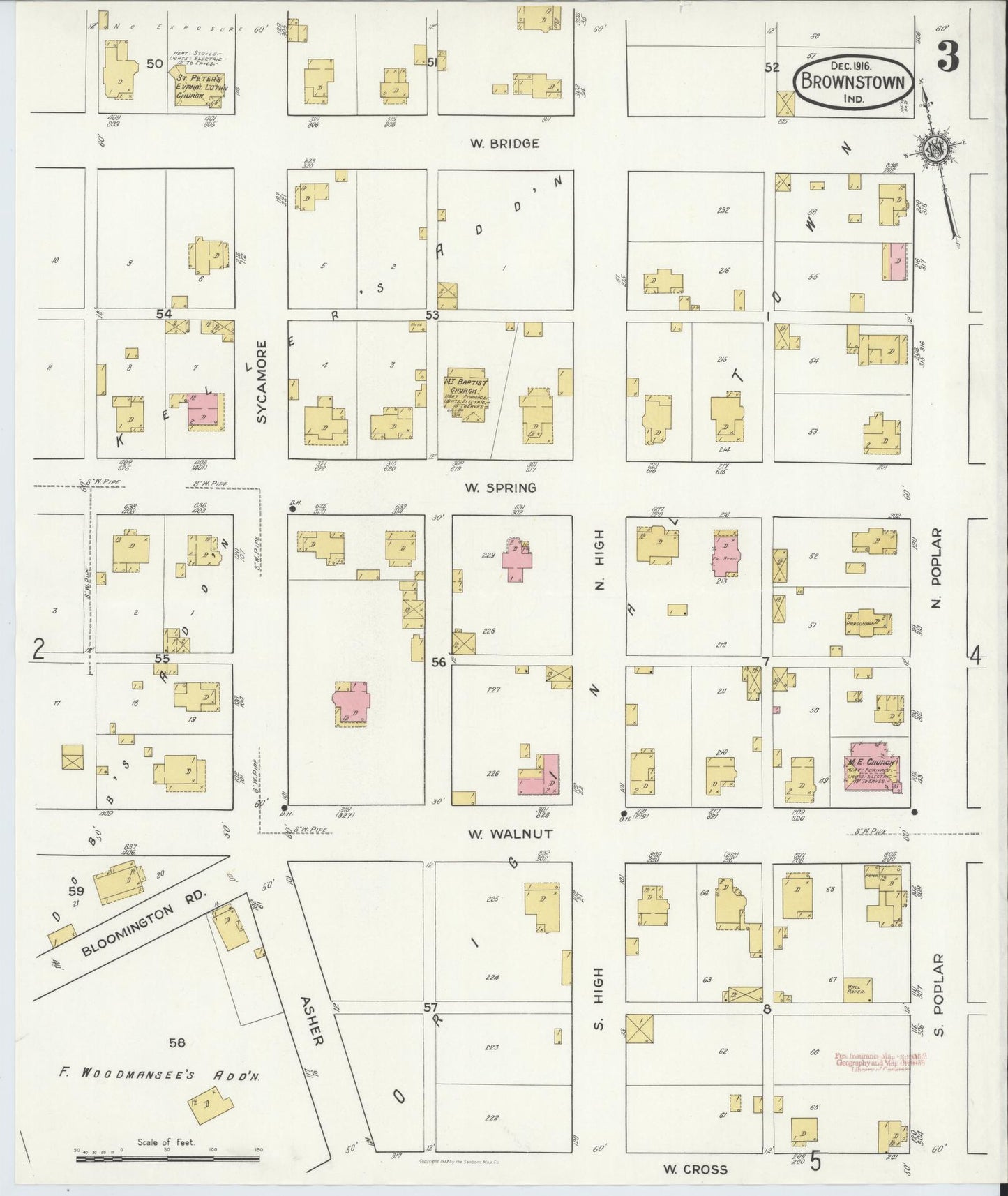 Sanborn Fire Insurance Map from Brownstown, Jackson County, Indiana (1916), Sheet #0003 - Complete Map Set gallery image, historic Sanborn map, vintage wall art, Indiana Indiana