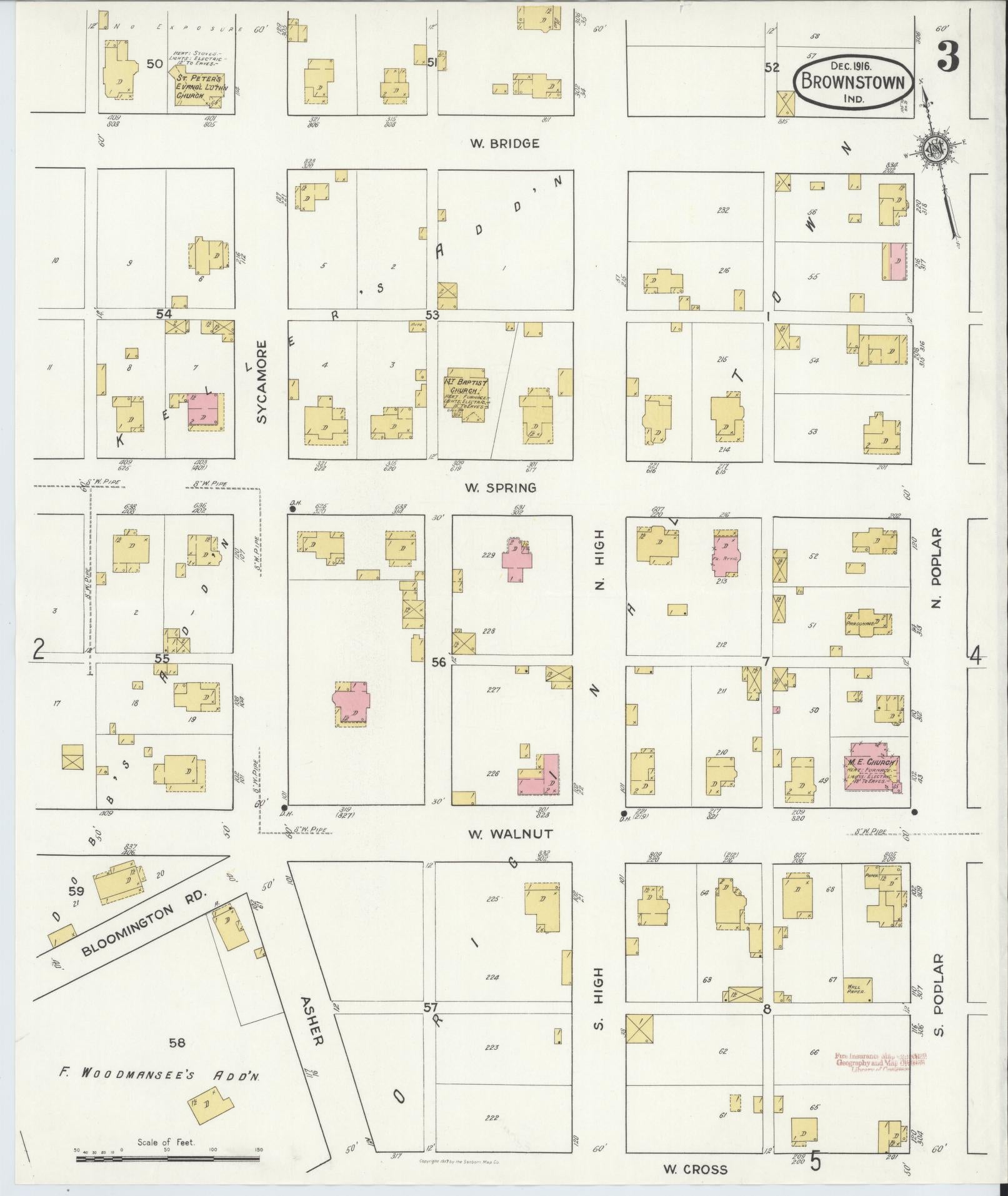 Sanborn Fire Insurance Map from Brownstown, Jackson County, Indiana (1916), Sheet #0003 - Complete Map Set gallery image, historic Sanborn map, vintage wall art, Indiana Indiana