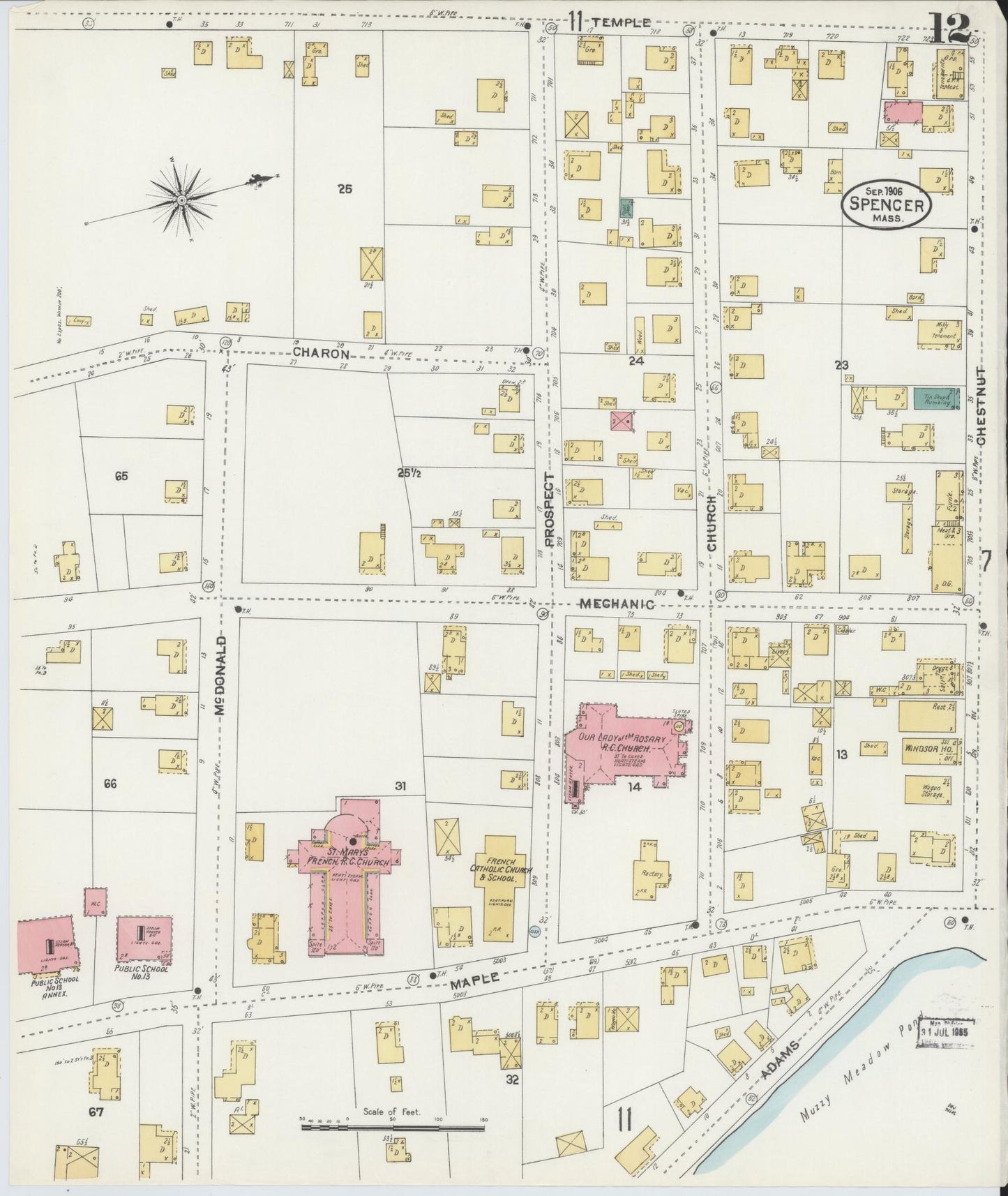 Sanborn Fire Insurance Map from Spencer, Worcester County, Massachusetts (1906), Sheet #0012 - Complete Map Set gallery image, historic Sanborn map, vintage wall art, Massachusetts Massachusetts