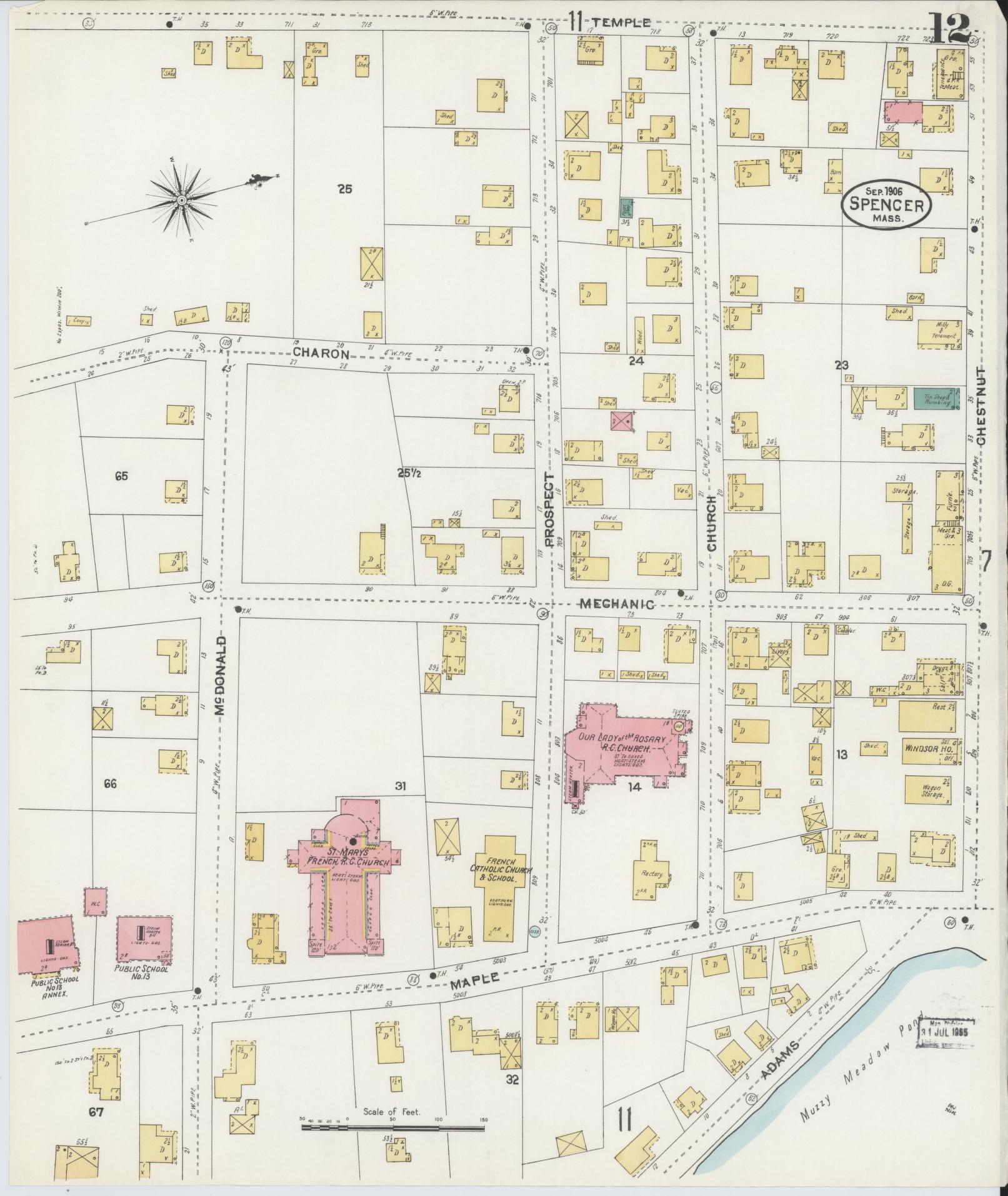 Sanborn Fire Insurance Map from Spencer, Worcester County, Massachusetts (1906), Sheet #0012 - Complete Map Set gallery image, historic Sanborn map, vintage wall art, Massachusetts Massachusetts