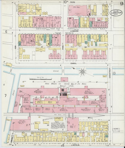 Sanborn Fire Insurance Map from Lewiston, Androscoggin County, Maine (1897), Sheet #0009 - Complete Map Set gallery image, historic Sanborn map, vintage wall art, Maine Maine