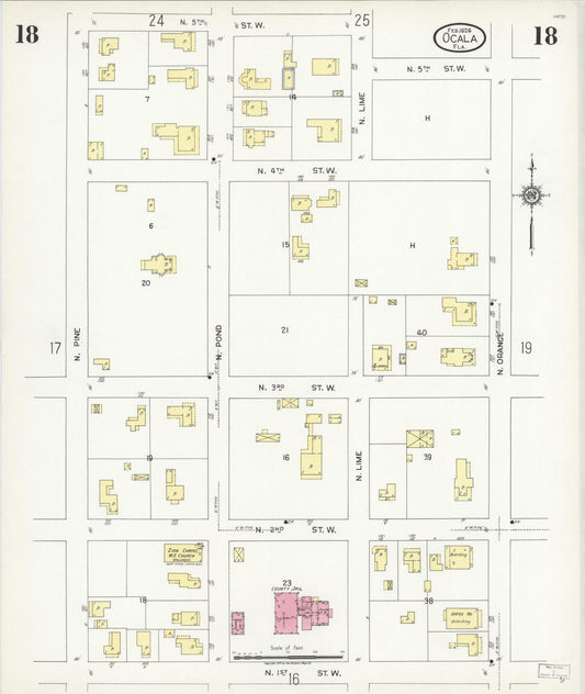 Sanborn Fire Insurance Map from Ocala, Marion County, Florida (1924), Sheet #0018 - Historic Sanborn Fire Insurance Map Print, vintage old map wall art, antique decor, genealogy gift, Florida Florida map