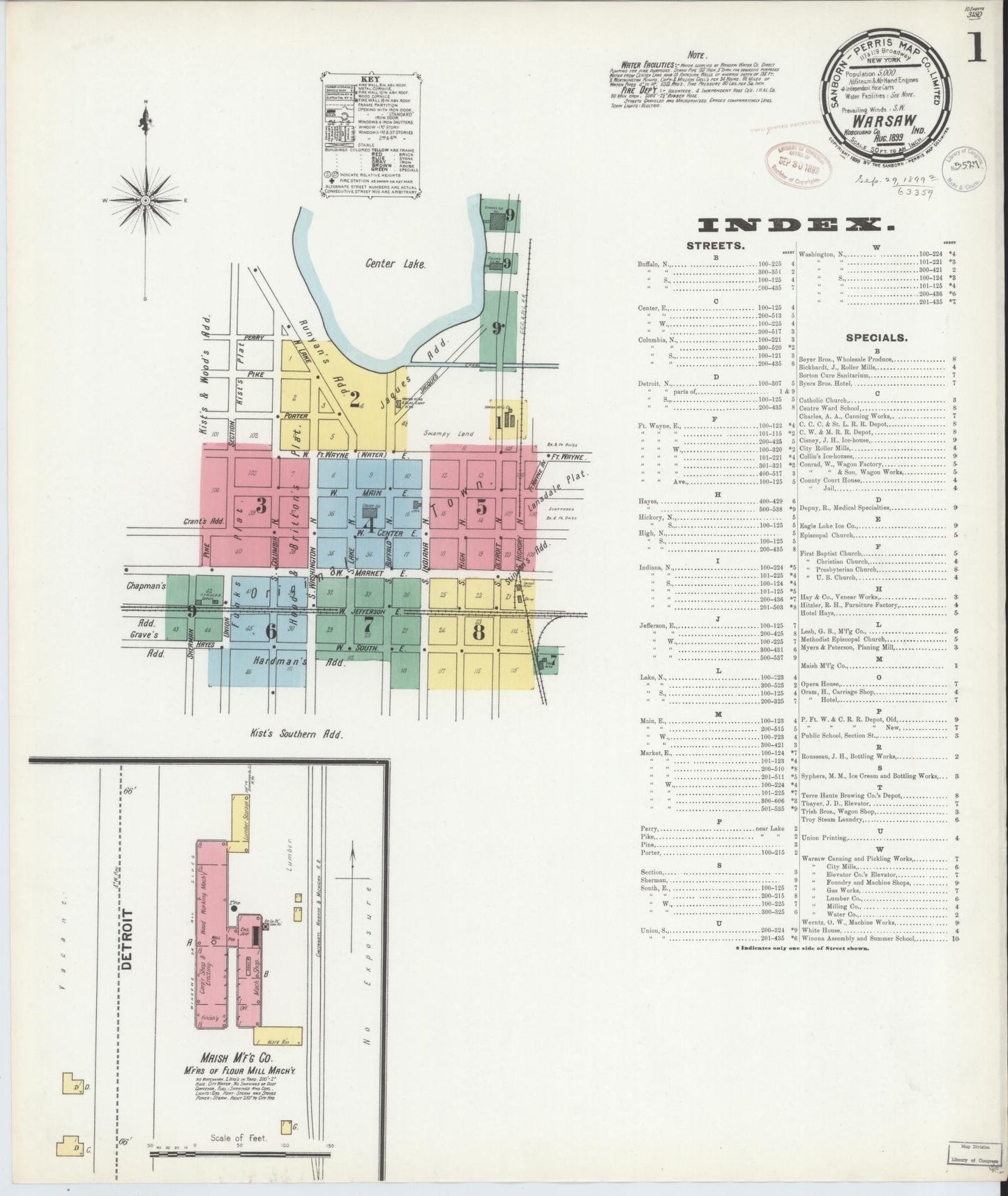 Sanborn Fire Insurance Map from Warsaw, Kosciusko County, Indiana (1899), Sheet #0001 - Complete Map Set gallery image, historic Sanborn map, vintage wall art, Indiana Indiana