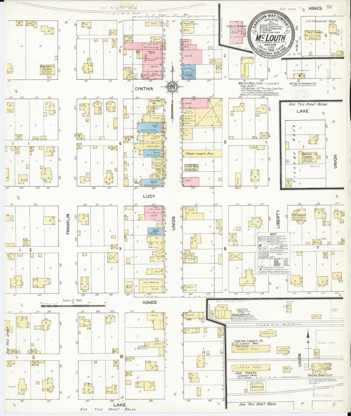 Sanborn Fire Insurance Map from Mclouth, Jefferson County, Kansas (1912), Sheet #0001 - Historic Sanborn Fire Insurance Map Print, vintage old map wall art, antique decor, genealogy gift, Kansas Kansas map