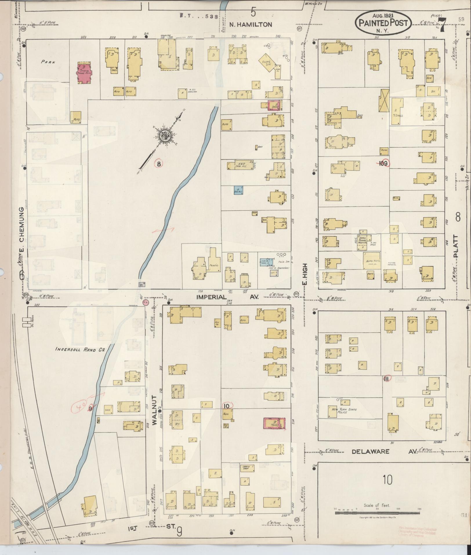 Sanborn Fire Insurance Map from Painted Post, Steuben County, New York (1943), Sheet #0007 - Complete Map Set gallery image, historic Sanborn map, vintage wall art, New York New York