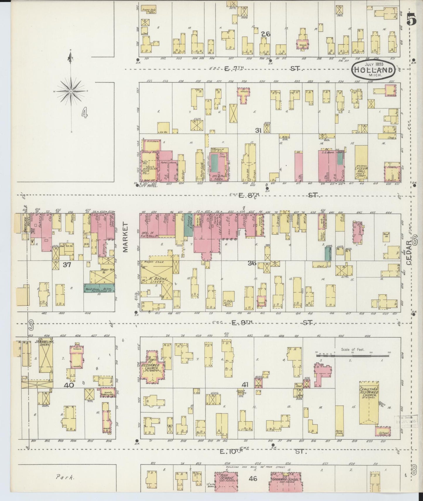 Sanborn Fire Insurance Map from Holland, Ottawa County, Michigan (1893), Sheet #0005 - Complete Map Set gallery image, historic Sanborn map, vintage wall art, Michigan Michigan
