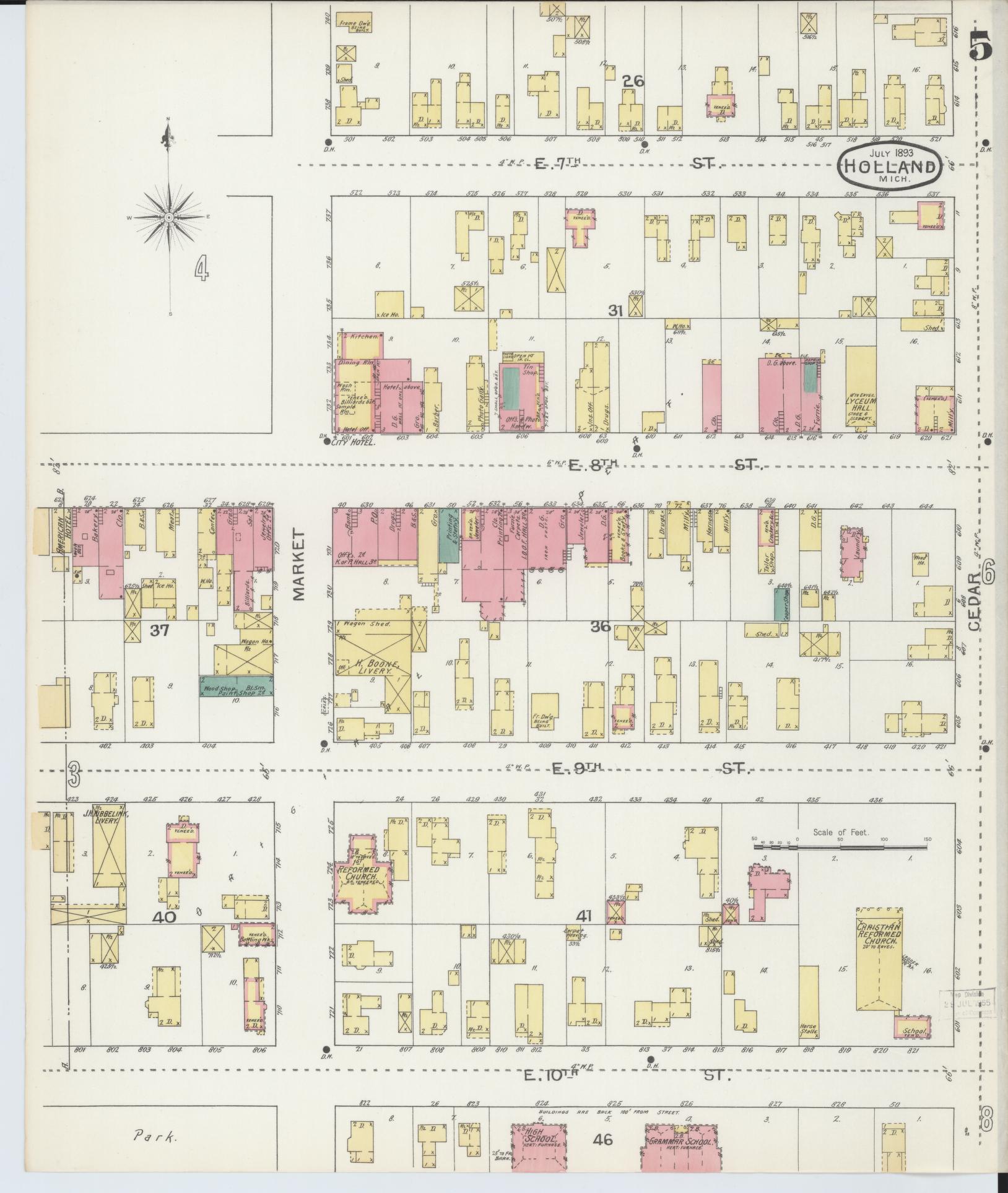 Sanborn Fire Insurance Map from Holland, Ottawa County, Michigan (1893), Sheet #0005 - Complete Map Set gallery image, historic Sanborn map, vintage wall art, Michigan Michigan