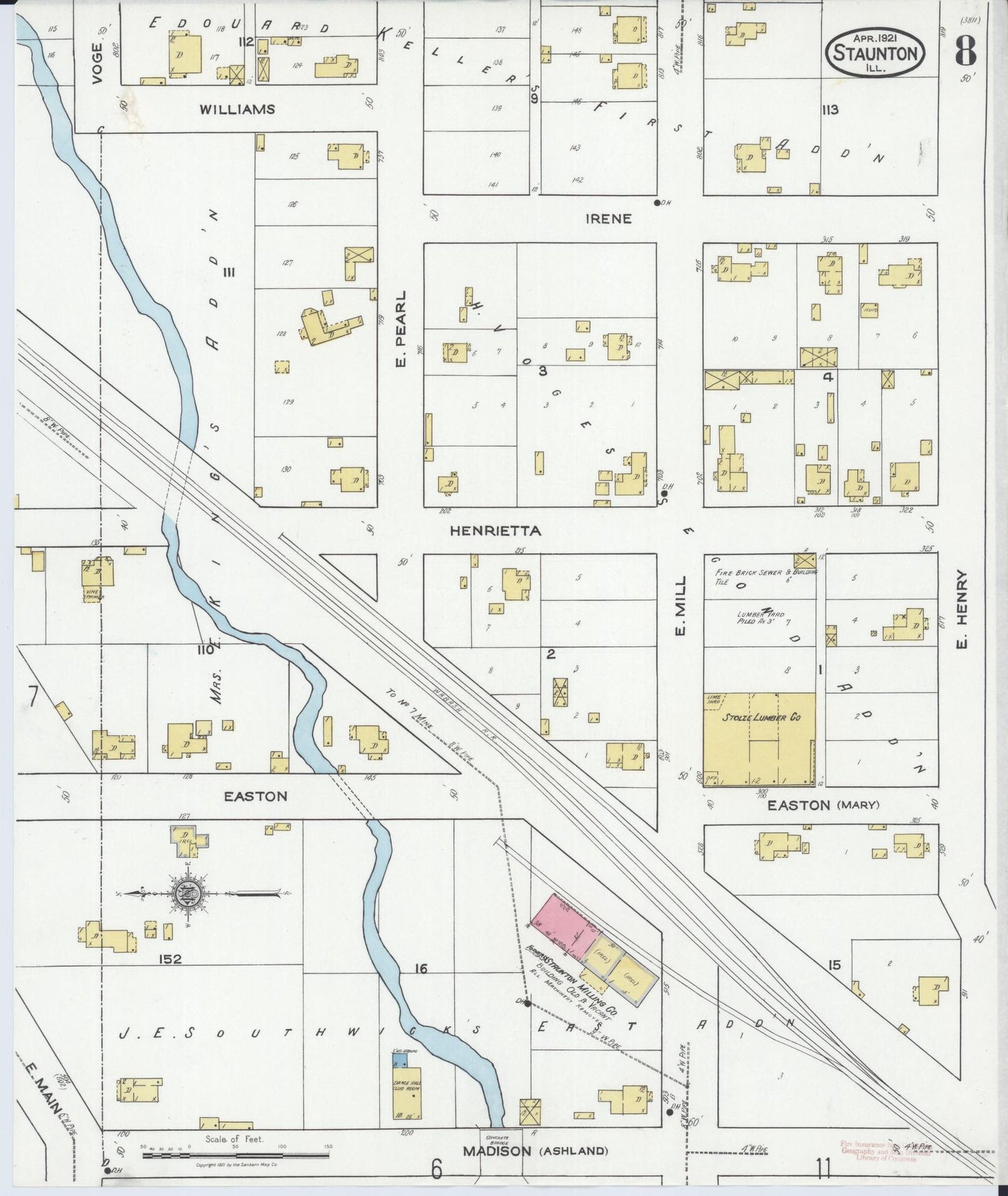 Sanborn Fire Insurance Map from Staunton, Macoupin County, Illinois (1921), Sheet #0008 - Complete Map Set gallery image, historic Sanborn map, vintage wall art, Illinois Illinois