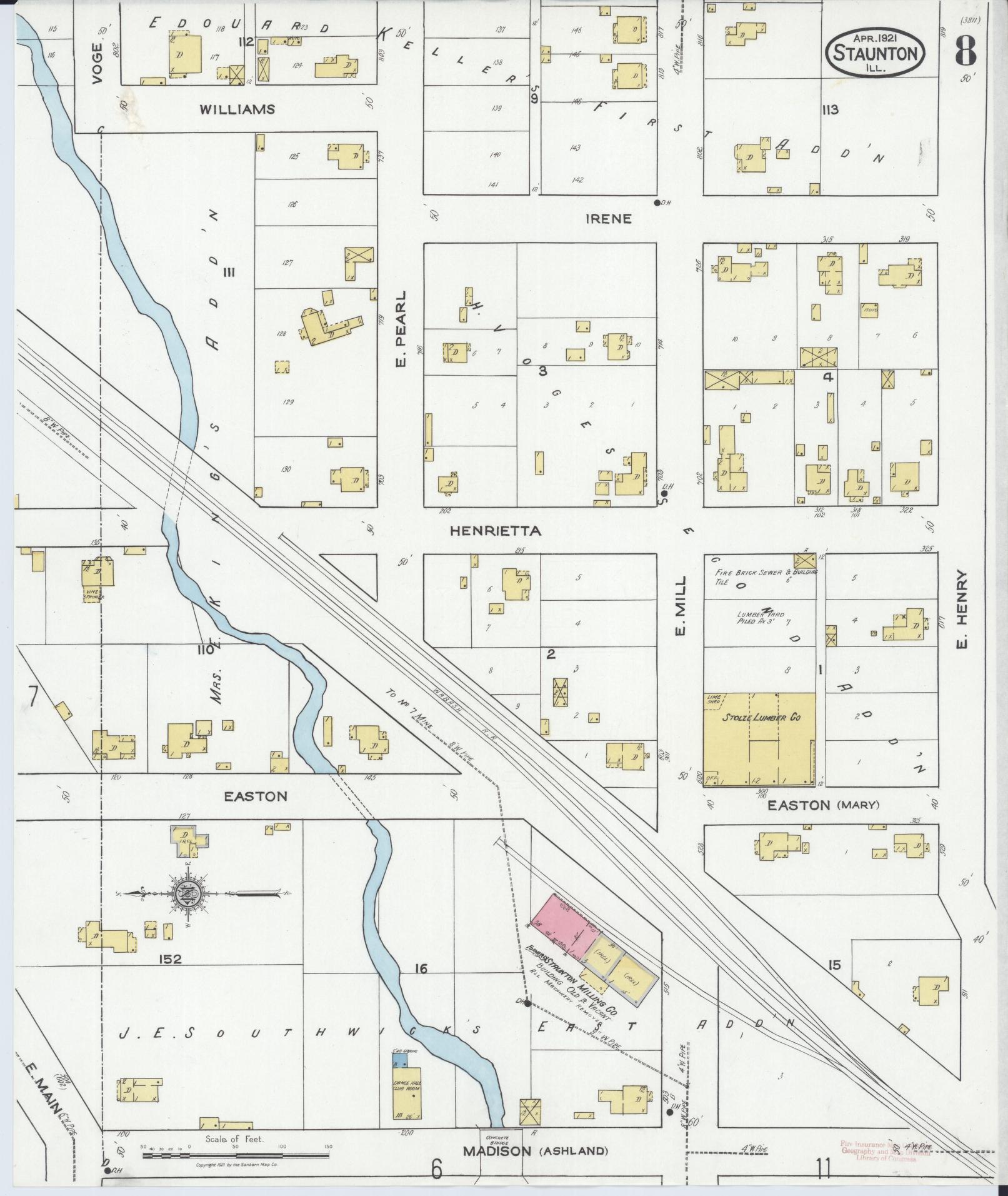 Sanborn Fire Insurance Map from Staunton, Macoupin County, Illinois (1921), Sheet #0008 - Complete Map Set gallery image, historic Sanborn map, vintage wall art, Illinois Illinois