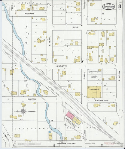 Sanborn Fire Insurance Map from Staunton, Macoupin County, Illinois (1921), Sheet #0008 - Complete Map Set gallery image, historic Sanborn map, vintage wall art, Illinois Illinois
