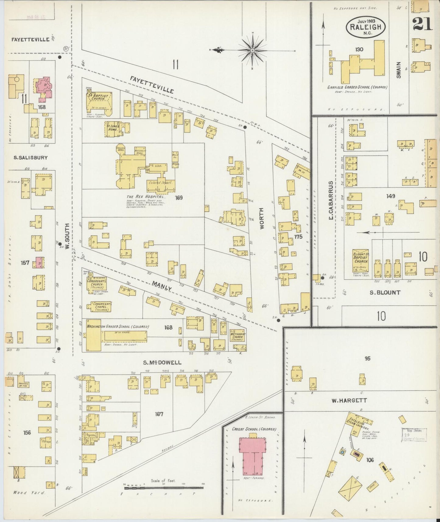 Sanborn Fire Insurance Map from Raleigh, Wake County, North Carolina (1903), Sheet #0021 - Complete Map Set gallery image, historic Sanborn map, vintage wall art, North Carolina North Carolina