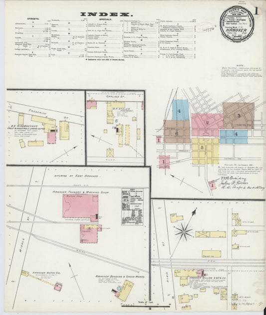 Sanborn Fire Insurance Map from Hanover, York County, Pennsylvania (1891), Sheet #0001 - Historic Sanborn Fire Insurance Map Print, vintage old map wall art, antique decor, genealogy gift, Pennsylvania Pennsylvania map