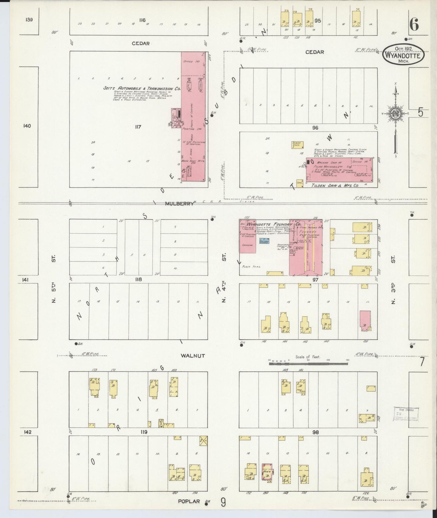 Sanborn Fire Insurance Map from Wyandotte, Wayne County, Michigan (1912), Sheet #0006 - Complete Map Set gallery image, historic Sanborn map, vintage wall art, Michigan Michigan