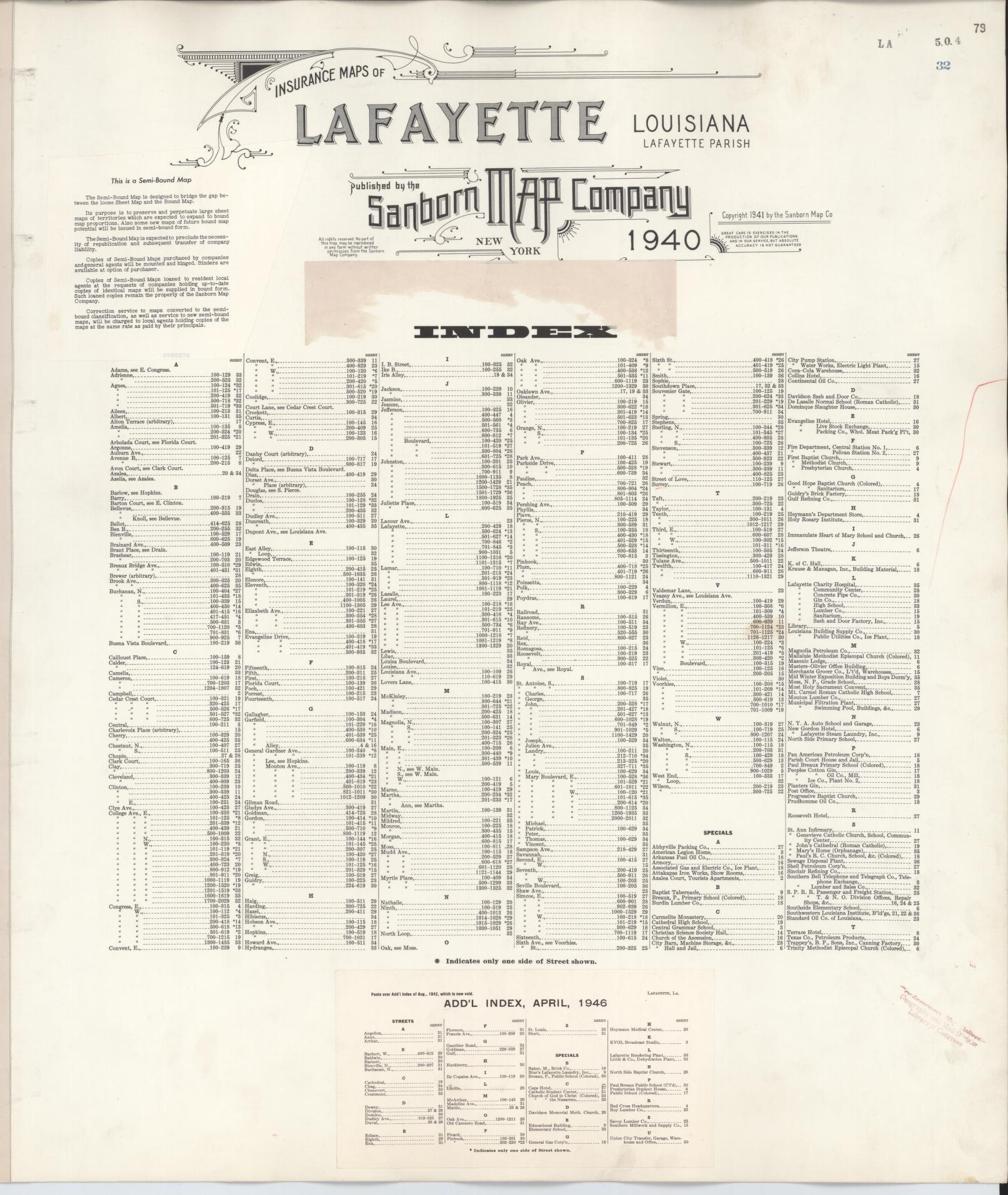 Sanborn Fire Insurance Map from Lafayette, Lafayette Parish, Louisiana. (1949) – Historic Sanborn Fire Insurance Map Print