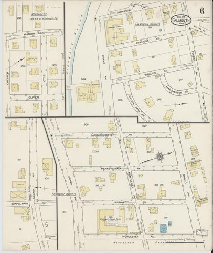 Sanborn Fire Insurance Map from Falmouth, Barnstable County, Massachusetts (1914), Sheet #0006 - Historic Sanborn Fire Insurance Map Print, vintage old map wall art, antique decor, genealogy gift, Massachusetts Massachusetts map