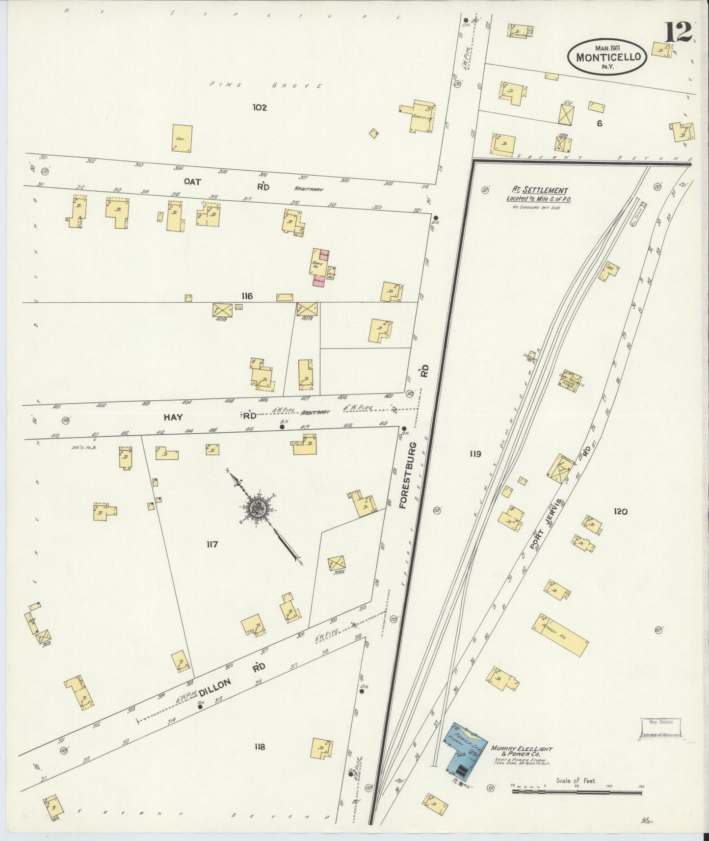 Sanborn Fire Insurance Map from Monticello, Sullivan County, New York (1911), Sheet #0012 - Historic Sanborn Fire Insurance Map Print, vintage old map wall art, antique decor, genealogy gift, New York New York map