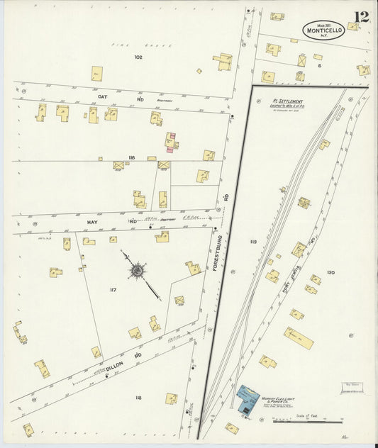 Sanborn Fire Insurance Map from Monticello, Sullivan County, New York (1911), Sheet #0012 - Historic Sanborn Fire Insurance Map Print, vintage old map wall art, antique decor, genealogy gift, New York New York map