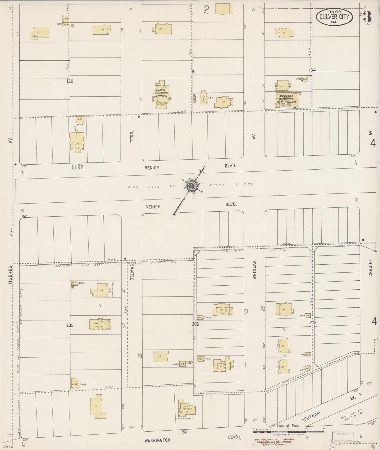 Sanborn Fire Insurance Map from Culver City, Los Angeles County, California (1919), Sheet #0003 - Historic Sanborn Fire Insurance Map Print, vintage old map wall art, antique decor, genealogy gift, California California map