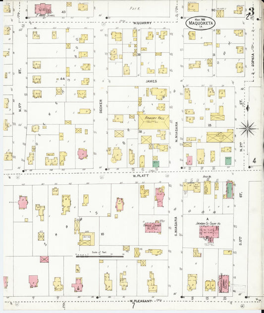 Sanborn Fire Insurance Map from Maquoketa, Jackson County, Iowa (1906), Sheet #0003 - Historic Sanborn Fire Insurance Map Print, vintage old map wall art