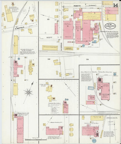 Sanborn Fire Insurance Map from Concord, Cabarrus County, North Carolina (1906), Sheet #0014 - Complete Map Set gallery image, historic Sanborn map, vintage wall art, North Carolina North Carolina