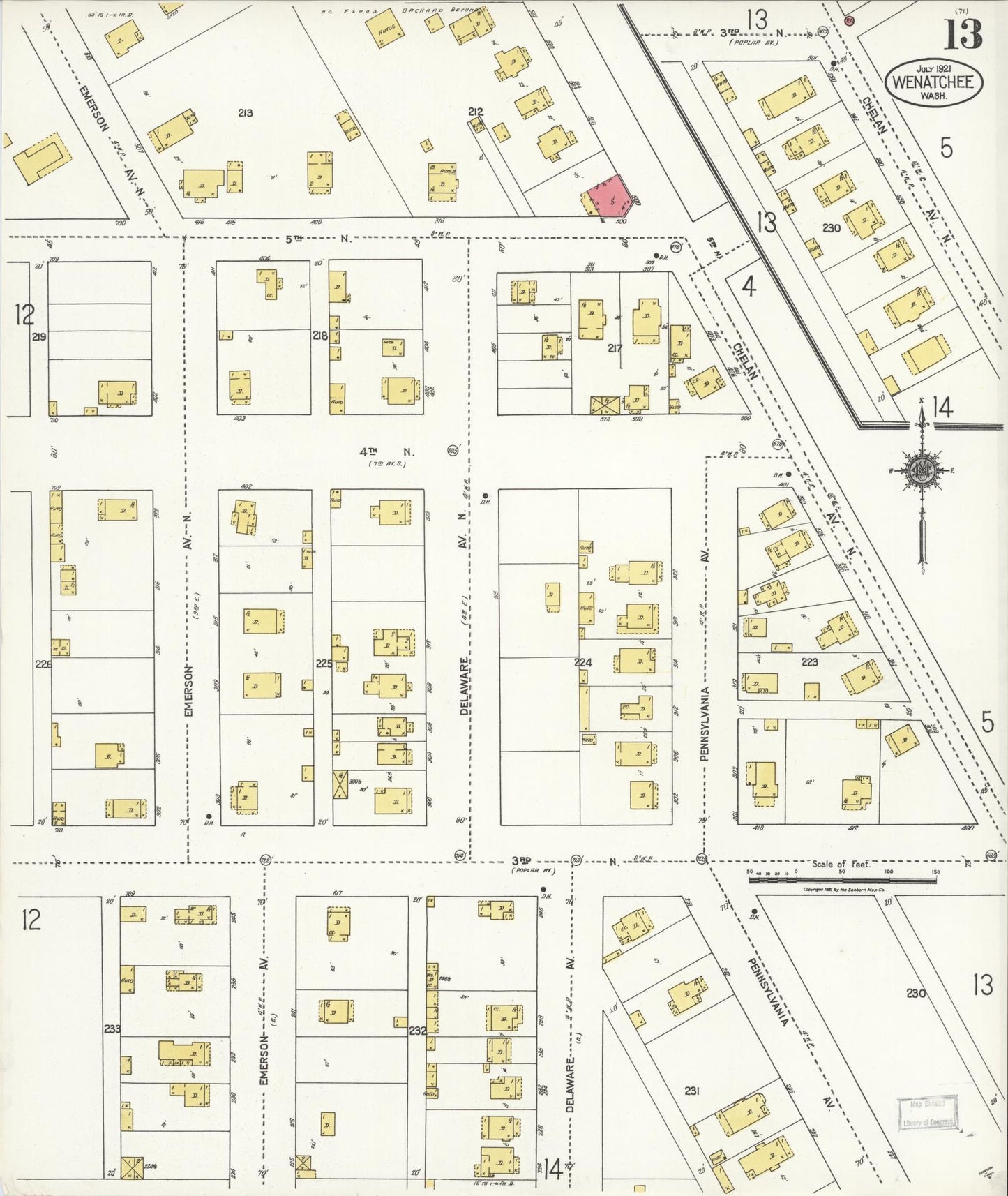 Sanborn Fire Insurance Map from Wenatchee, Chelan County, Washington (1921), Sheet #0013 - Complete Map Set gallery image, historic Sanborn map, vintage wall art, Washington Washington