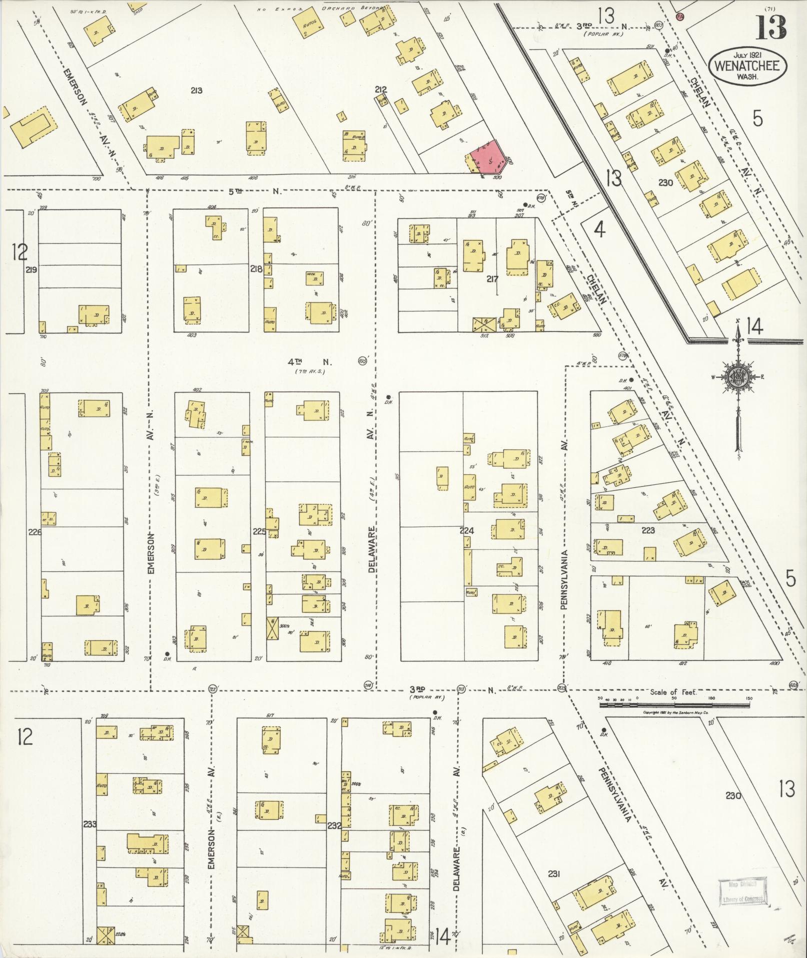 Sanborn Fire Insurance Map from Wenatchee, Chelan County, Washington (1921), Sheet #0013 - Complete Map Set gallery image, historic Sanborn map, vintage wall art, Washington Washington