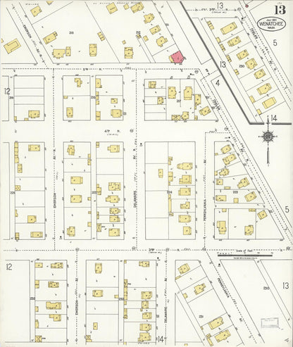 Sanborn Fire Insurance Map from Wenatchee, Chelan County, Washington (1921), Sheet #0013 - Complete Map Set gallery image, historic Sanborn map, vintage wall art, Washington Washington