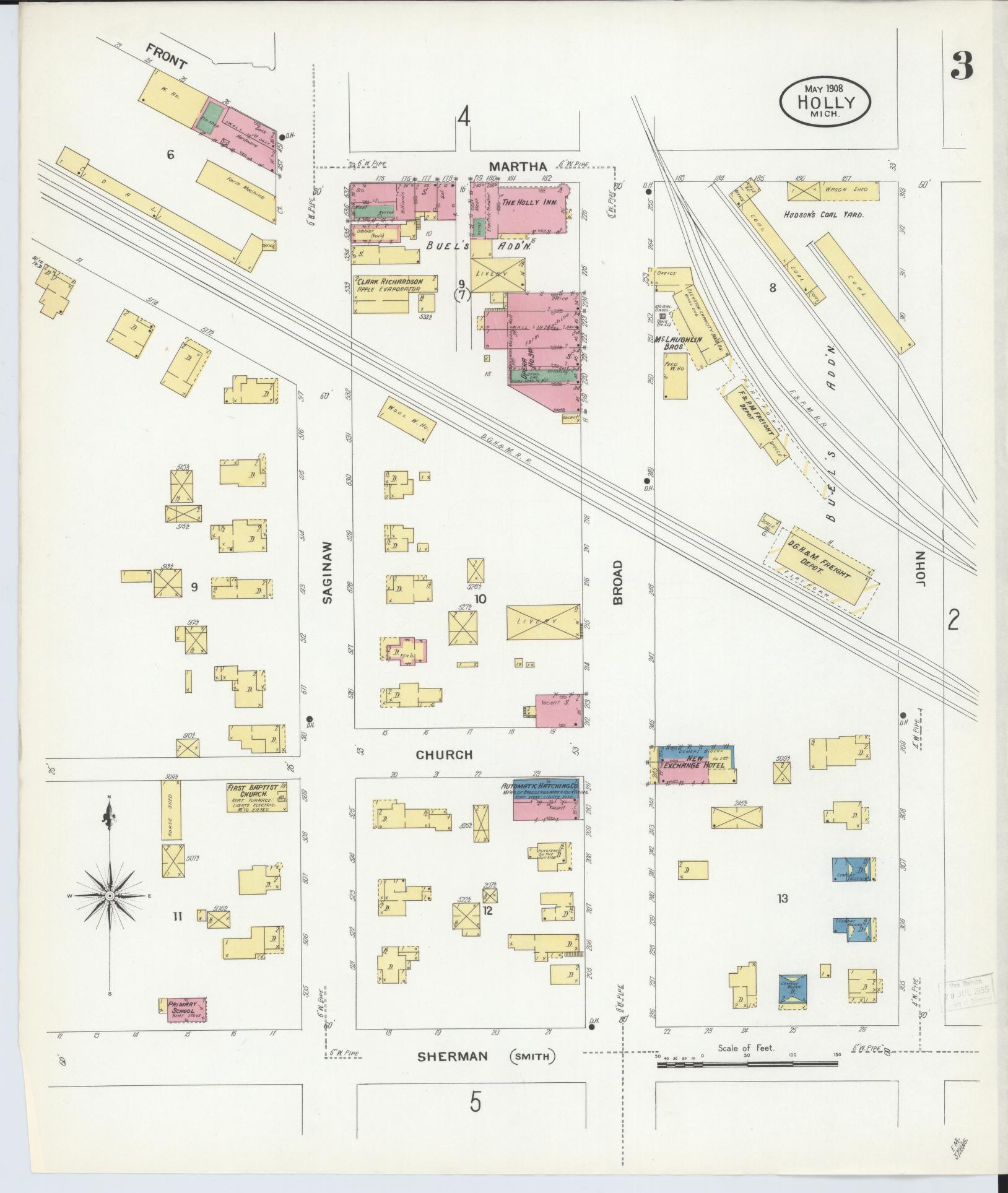 Sanborn Fire Insurance Map from Holly, Oakland County, Michigan (1908), Sheet #0003 - Complete Map Set gallery image, historic Sanborn map, vintage wall art, Michigan Michigan