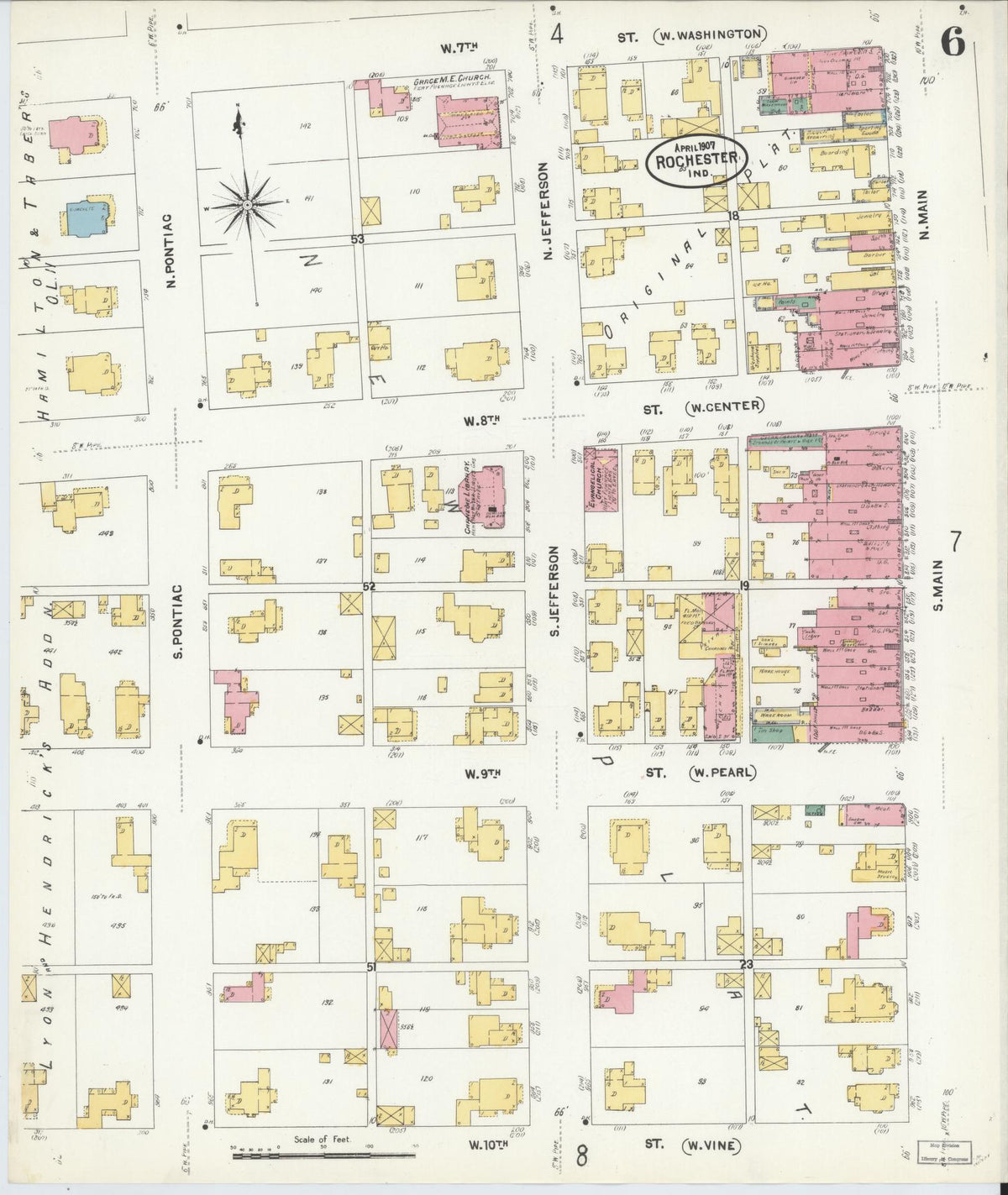 Sanborn Fire Insurance Map from Rochester, Fulton County, Indiana (1907), Sheet #0006 - Historic Sanborn Fire Insurance Map Print, vintage old map wall art, antique decor, genealogy gift, Indiana Indiana map