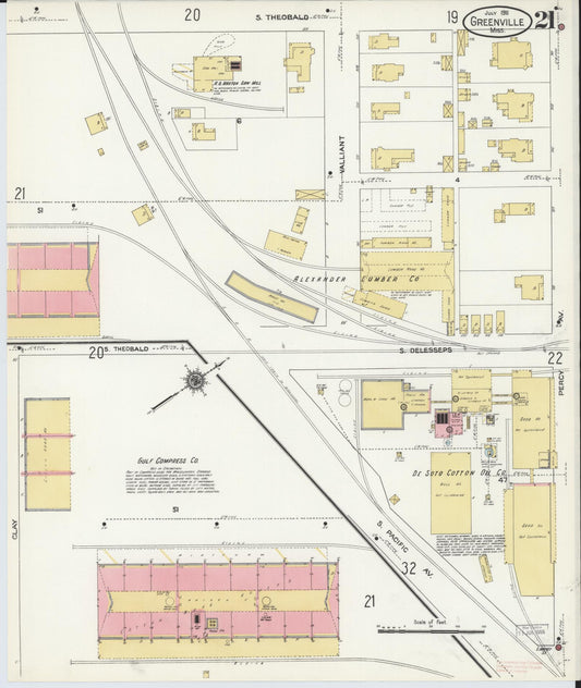 Sanborn Fire Insurance Map from Greenville, Washington County, Mississippi (1911), Sheet #0021 - Historic Sanborn Fire Insurance Map Print, vintage old map wall art, antique decor, genealogy gift, Mississippi Mississippi map