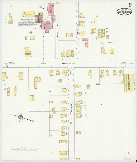 Sanborn Fire Insurance Map from Whitesboro, Oneida County, New York (1911), Sheet #0009 - Historic Sanborn Fire Insurance Map Print, vintage old map wall art, antique decor, genealogy gift, New York New York map