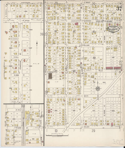 Sanborn Fire Insurance Map from Alliance, Stark County, Ohio (1921), Sheet #0037 - Historic Sanborn Fire Insurance Map Print, vintage old map wall art, antique decor, genealogy gift, Ohio Ohio map