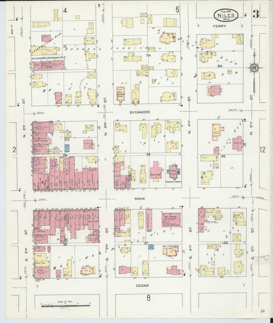 Sanborn Fire Insurance Map from Niles, Berrien County, Michigan (1914), Sheet #0003 - Historic Sanborn Fire Insurance Map Print, vintage old map wall art, antique decor, genealogy gift, Michigan Michigan map