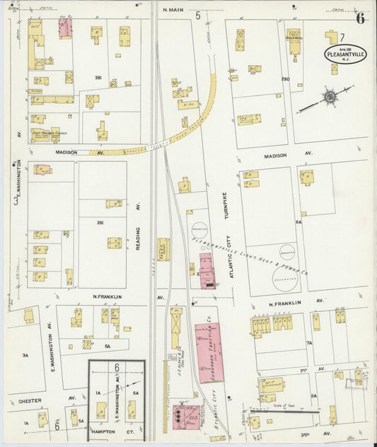 Sanborn Fire Insurance Map from Pleasantville, Atlantic County, New Jersey (1911), Sheet #0006 - Historic Sanborn Fire Insurance Map Print, vintage old map wall art, antique decor, genealogy gift, New Jersey New Jersey map