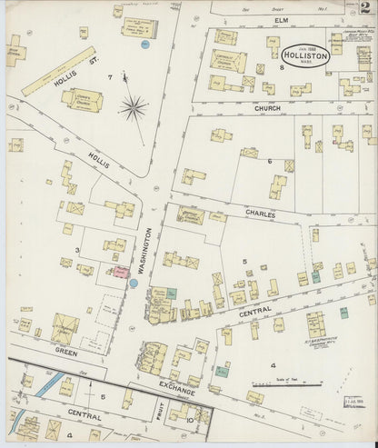Sanborn Fire Insurance Map from Holliston, Middlesex County, Massachusetts (1888), Sheet #0002 - Complete Map Set gallery image, historic Sanborn map, vintage wall art, Massachusetts Massachusetts