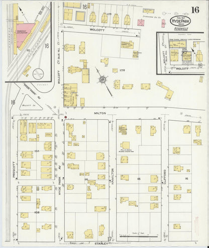 Sanborn Fire Insurance Map from Hyde Park, Norfolk County, Massachusetts (1917), Sheet #0016 - Complete Map Set gallery image, historic Sanborn map, vintage wall art, Massachusetts Massachusetts