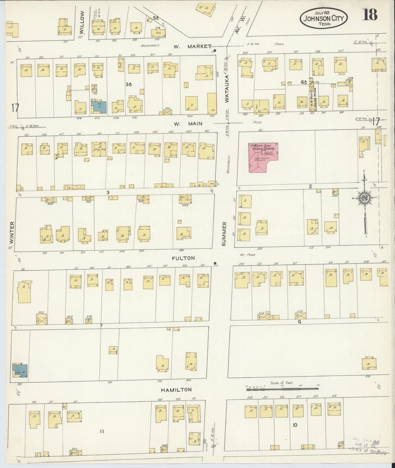 Sanborn Fire Insurance Map from Johnson City, Washington County, Tennessee (1913), Sheet #0018 - Complete Map Set gallery image, historic Sanborn map, vintage wall art, Tennessee Tennessee