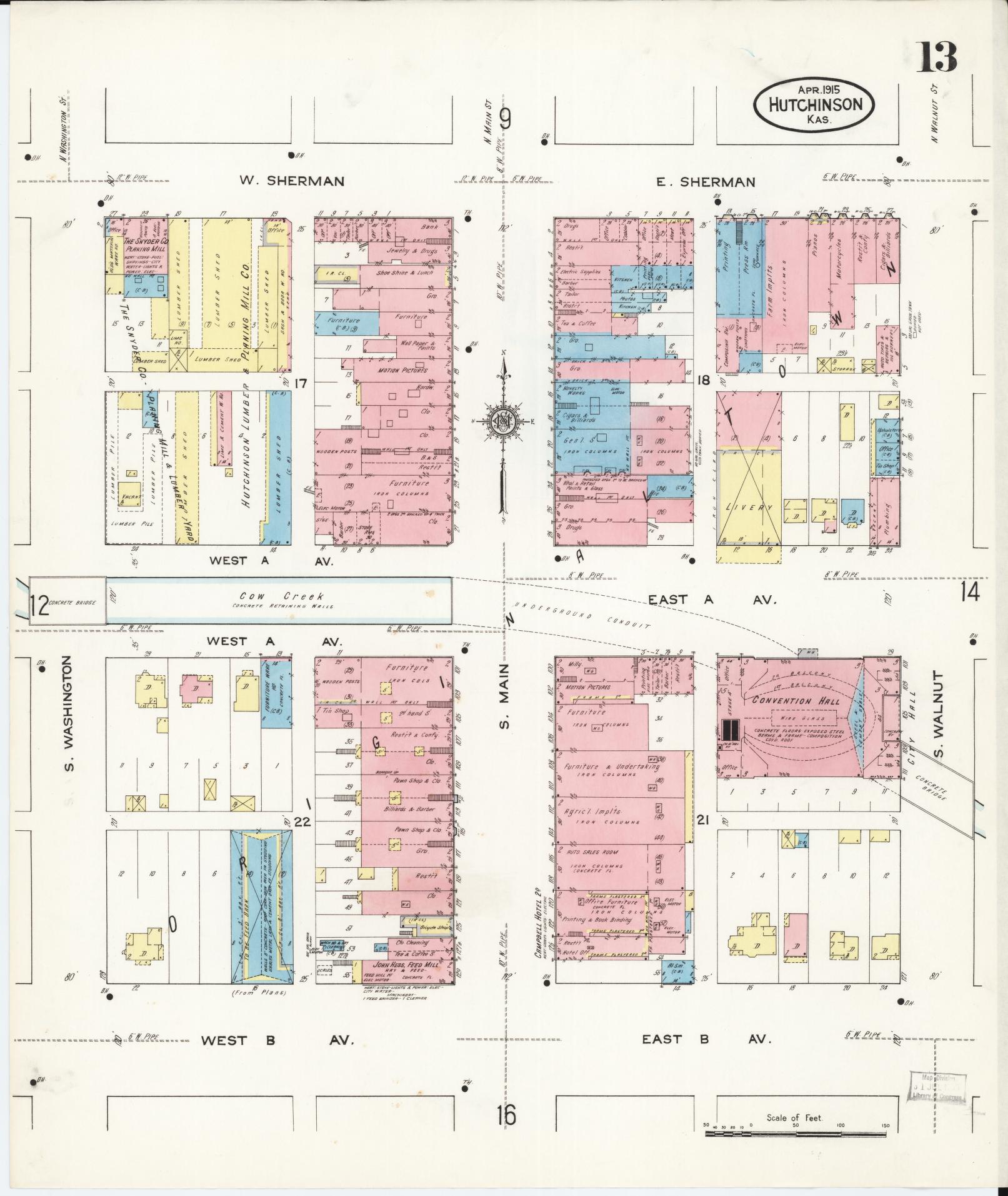 Sanborn Fire Insurance Map from Hutchinson, Reno County, Kansas (1915), Sheet #0014 - Complete Map Set gallery image, historic Sanborn map, vintage wall art, Kansas Kansas