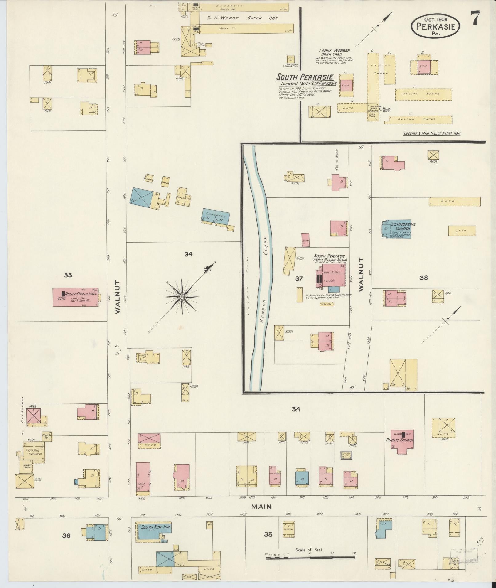 Sanborn Fire Insurance Map from Perkasie, Bucks County, Pennsylvania (1908), Sheet #0007 - Complete Map Set gallery image, historic Sanborn map, vintage wall art, Pennsylvania Pennsylvania